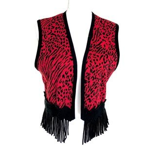 Red Party Animal Print Tasseled Vest Size S